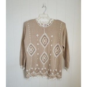 Vintage Worthington Sweater Large Crochet Embroidered Grandmacore